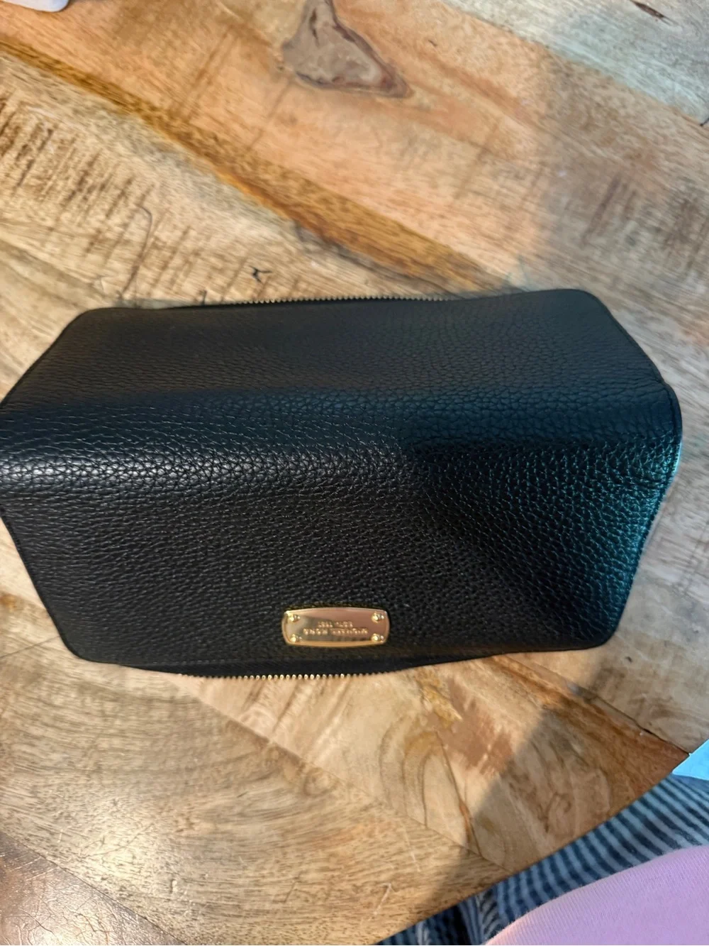 Michael Kors Black Pebbled Leather Wallet with Gold Plaque